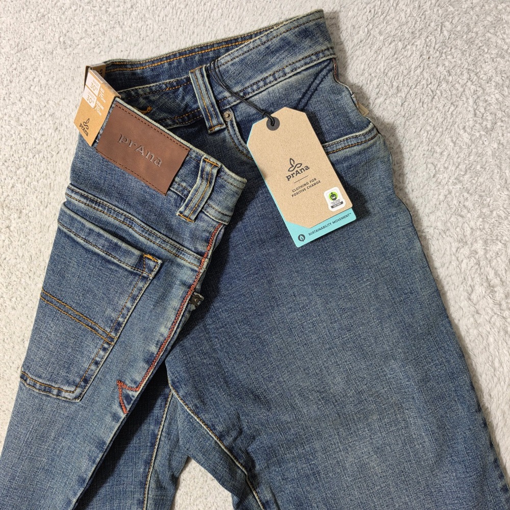 NEW!'Prana Axiom Jean Mens 30/30 Blue Antique Stone Wash Stretch Straight Leg